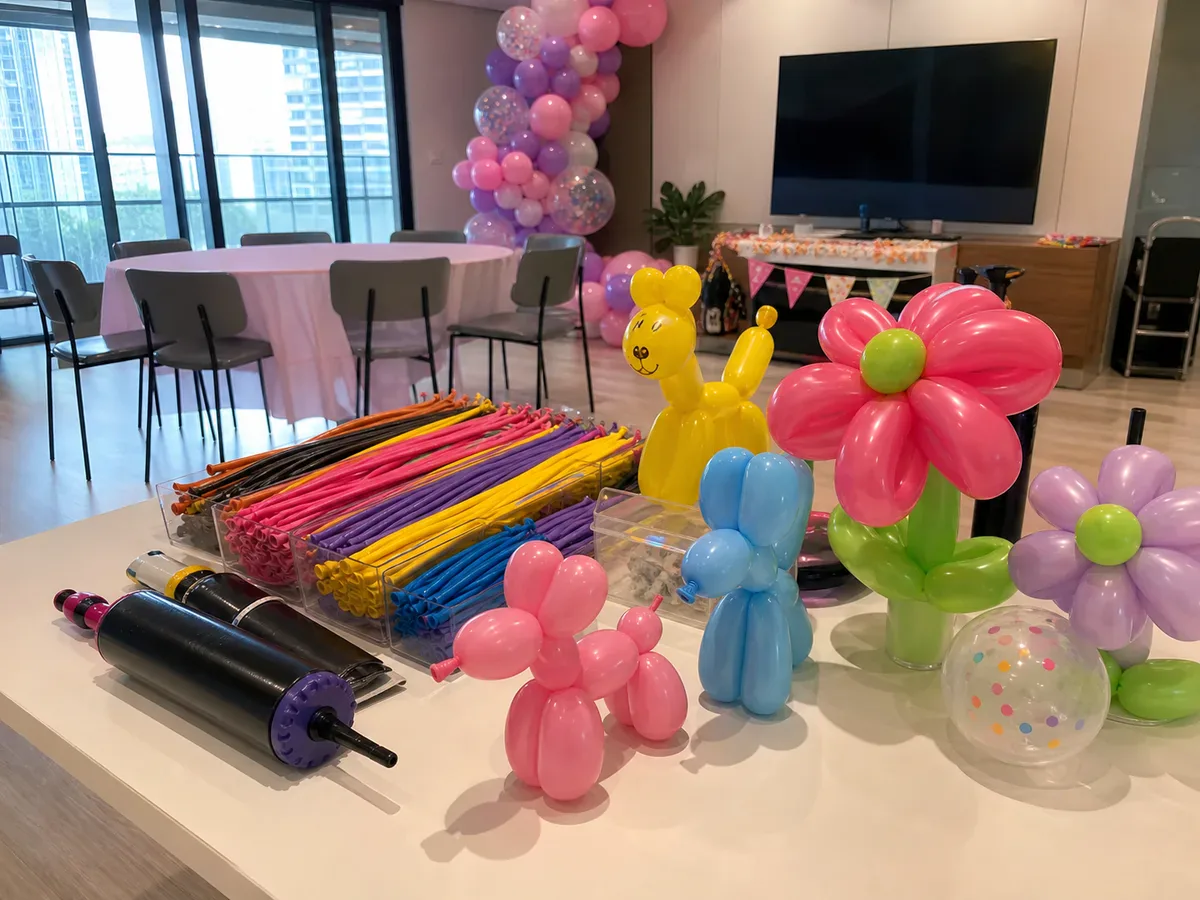 Balloon sculpting setup, planning, or live event detail for Balloon Artist in Singapore for Parties, Schools & Events