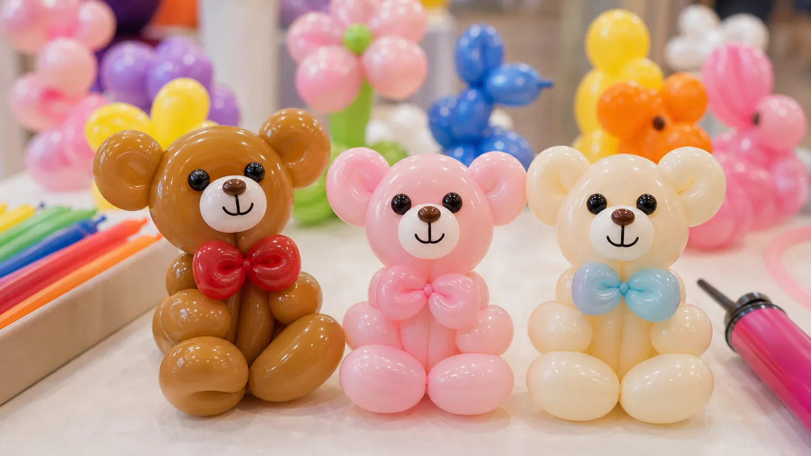 Bear balloon sculptures and colourful event balloon designs