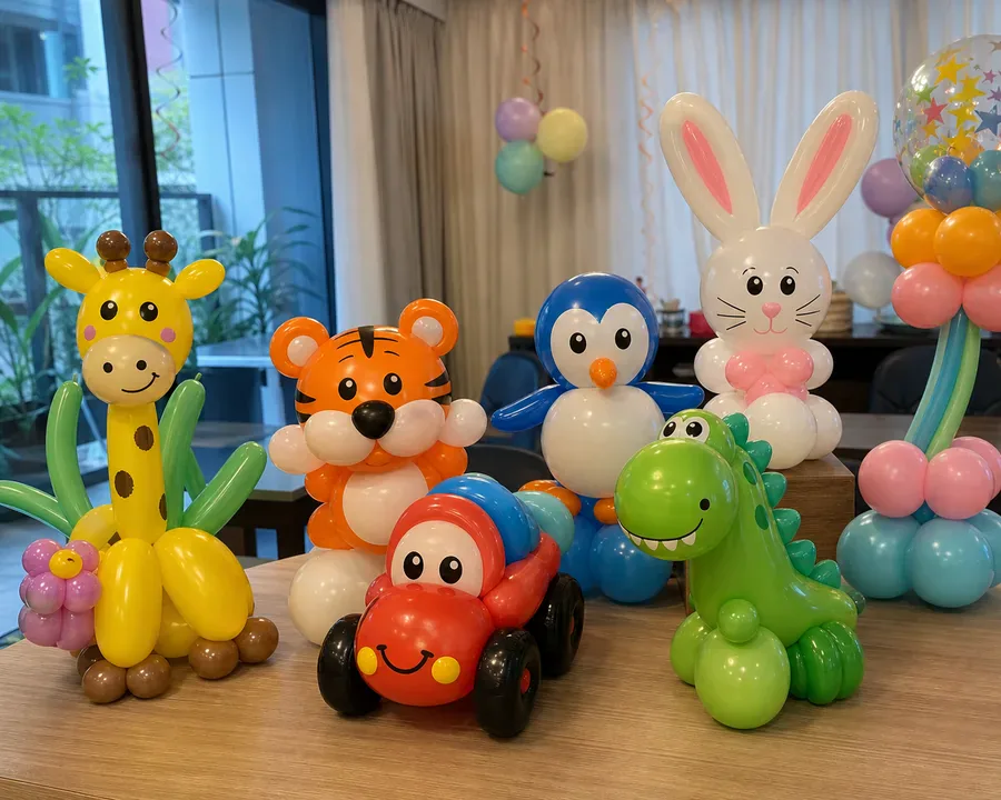 Cartoon-style creations balloon design in a Singapore event setting