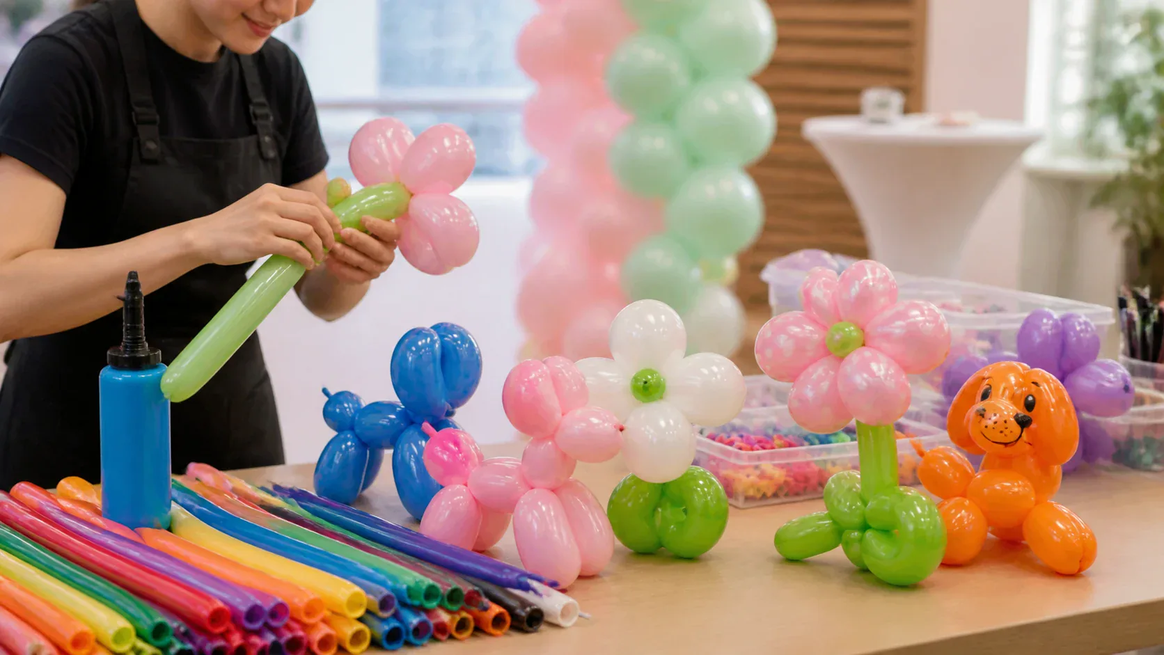 Balloon sculpting setup, planning, or live event detail for Balloon Sculpting Singapore
